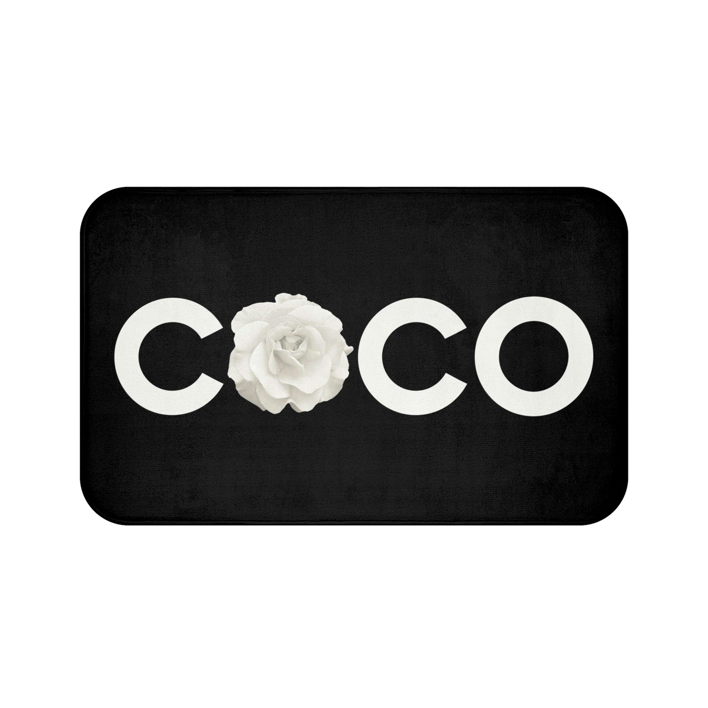 Black COCO Rose Bath Mat - Fashion Floor Mat - Black and Cream Rose Bathroom Shower Mat