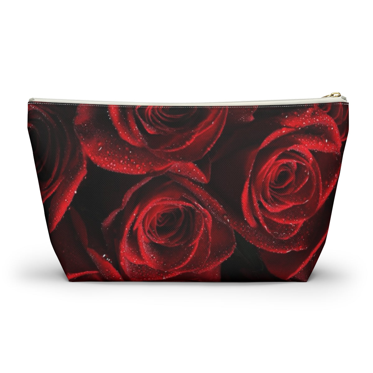 Personalized Rose Cosmetic Pouch w T-bottom, Accessory Pouch - Red Rose and Leopard