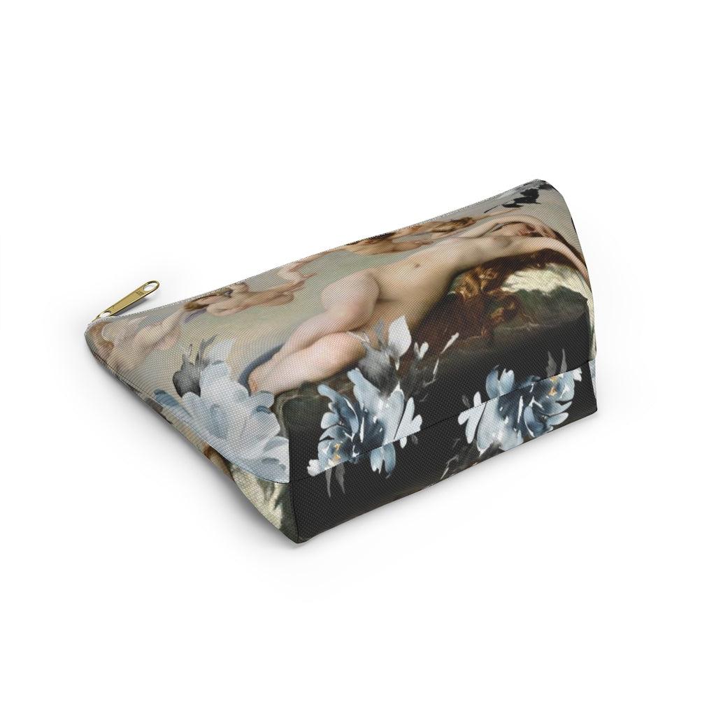 Venus Floral Cosmetic Pouch w T-bottom, Accessory Pouch, Blue