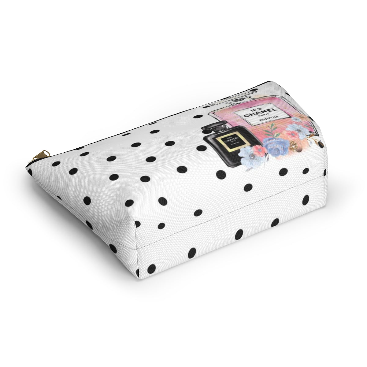 Personalized Perfume Cosmetic Pouch w T-bottom, Accessory Pouch, Perfume Bottle Polka Dot