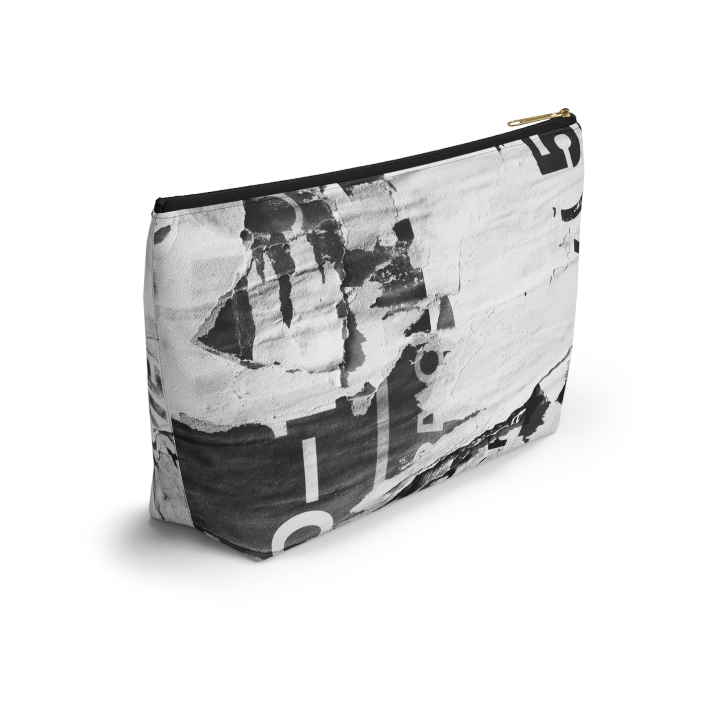 Urban Street Art Cosmetic Pouch w T-bottom, Accessory Pouch - Torn Poster Street Art Makeup Bag - Black and White Five Bag 22