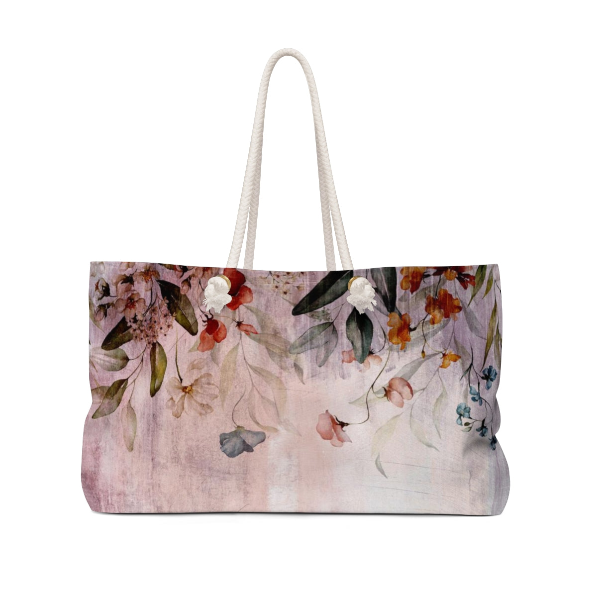 Garden Market Tote Bag - Weekender Bag, Rope Tote, Wildflower Pink