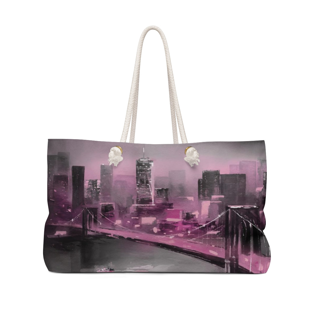 New York City Tote Bag - Weekender Bag, Rope Tote, Pink