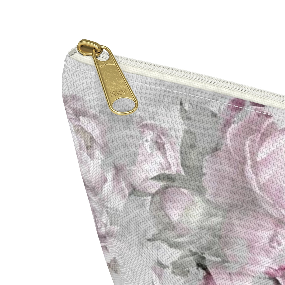 Peony Cosmetic Pouch w T-bottom, Accessory Pouch, Antiqued Pink and Grey