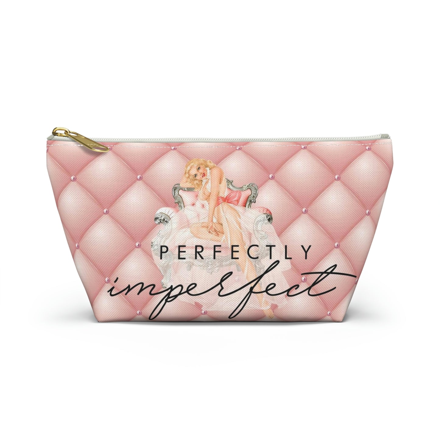 Pinup Girl Cosmetic Pouch w T-bottom, Accessory Pouch - Perfectly Imperfect Pink Peach