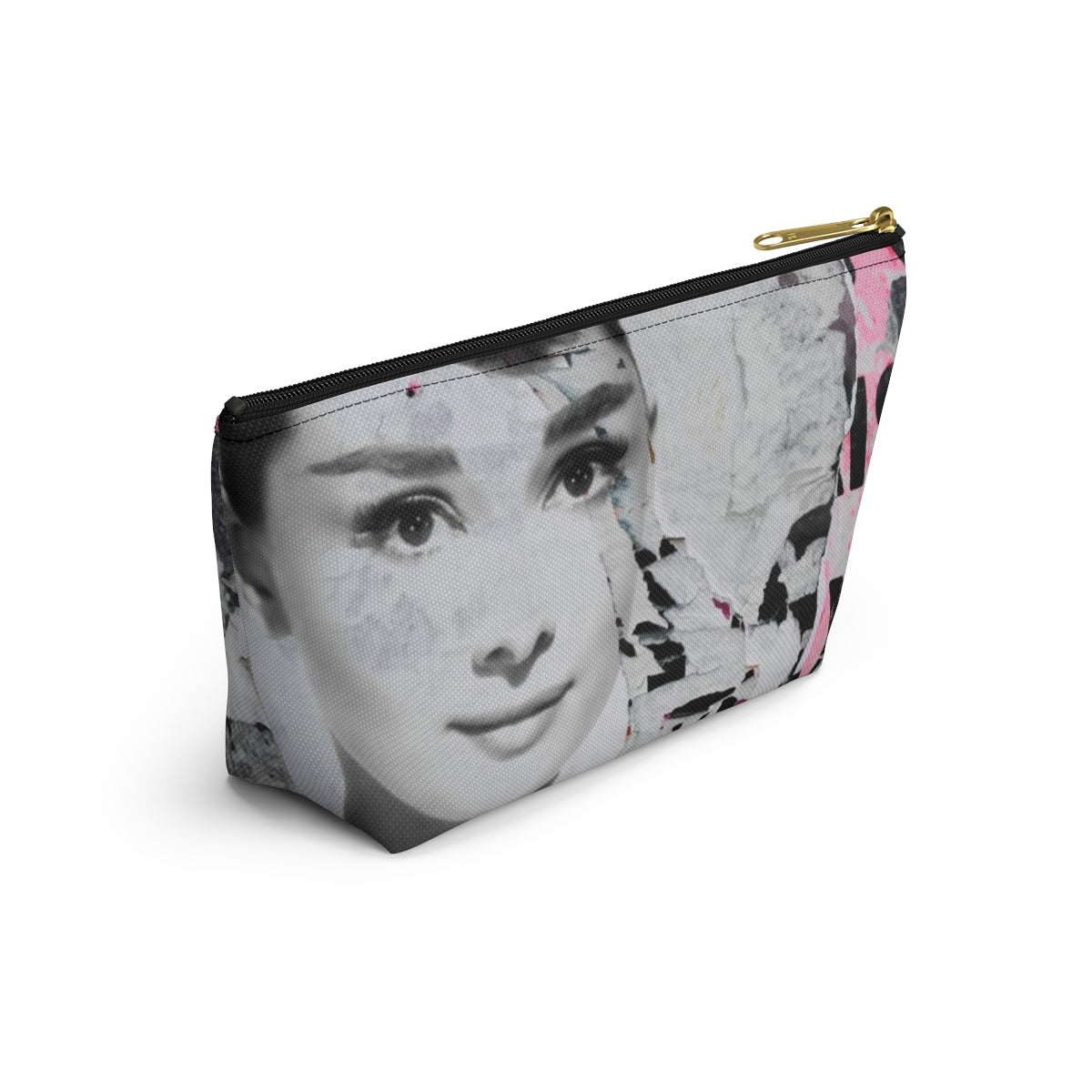 Audrey Hepburn Cosmetic Pouch w T-bottom, Accessory Pouch, Distressed Poster