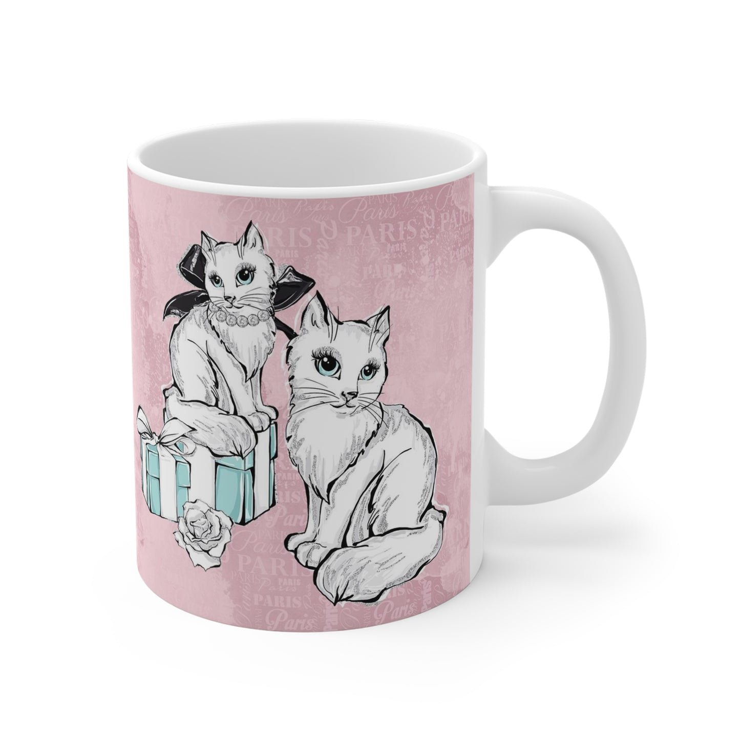 Cat Lovers Mug 11oz - Pink All I need is love life cat and coffee cup