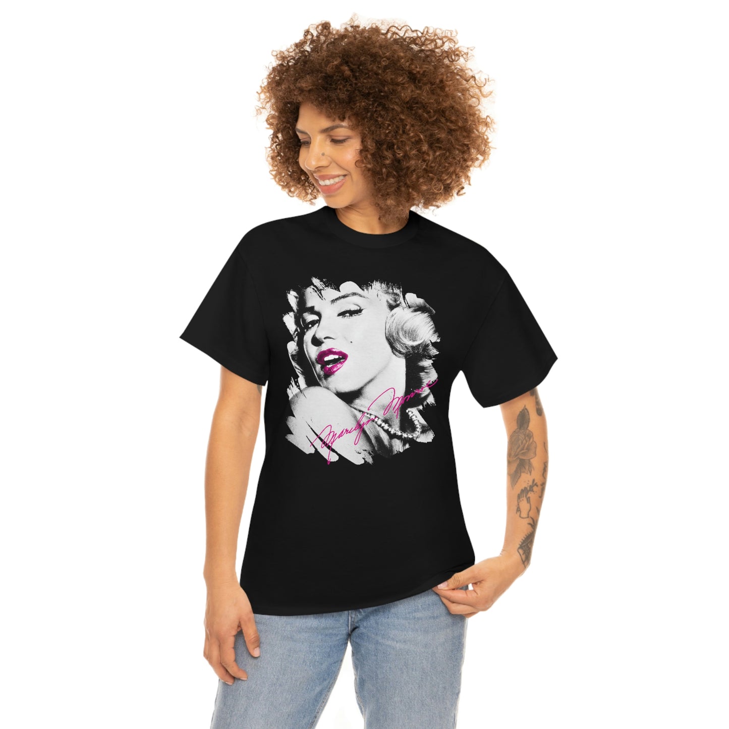 Black Marilyn Monroe Tee Shirt - Hot Lips, Pink