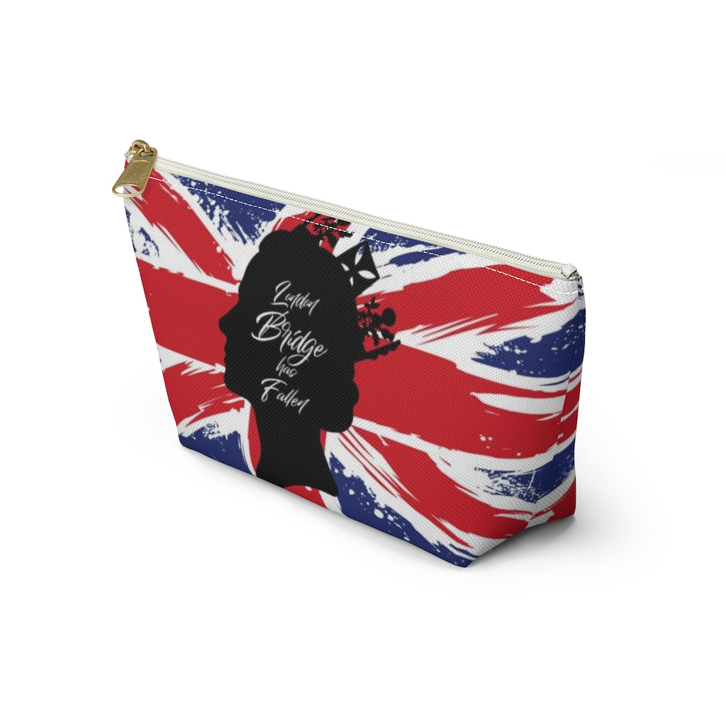 London Bridge has Fallen Cosmetic Pouch w T-bottom, Accessory Pouch, British Flag Queen Elizabeth