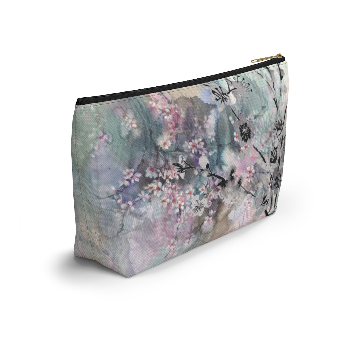 Sakura Cosmetic Pouch w T-bottom, Accessory Pouch - Watercolor Cherry Blossom