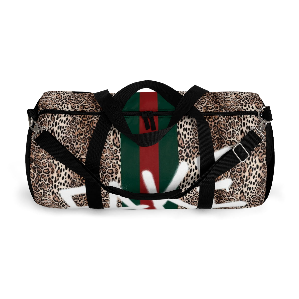 FAKE Fashion Inspired Duffel Bag - Leopard Red and Green Stripe