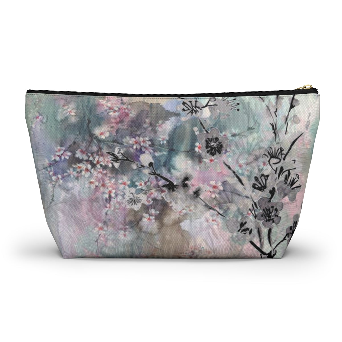 Sakura Cosmetic Pouch w T-bottom, Accessory Pouch - Watercolor Cherry Blossom