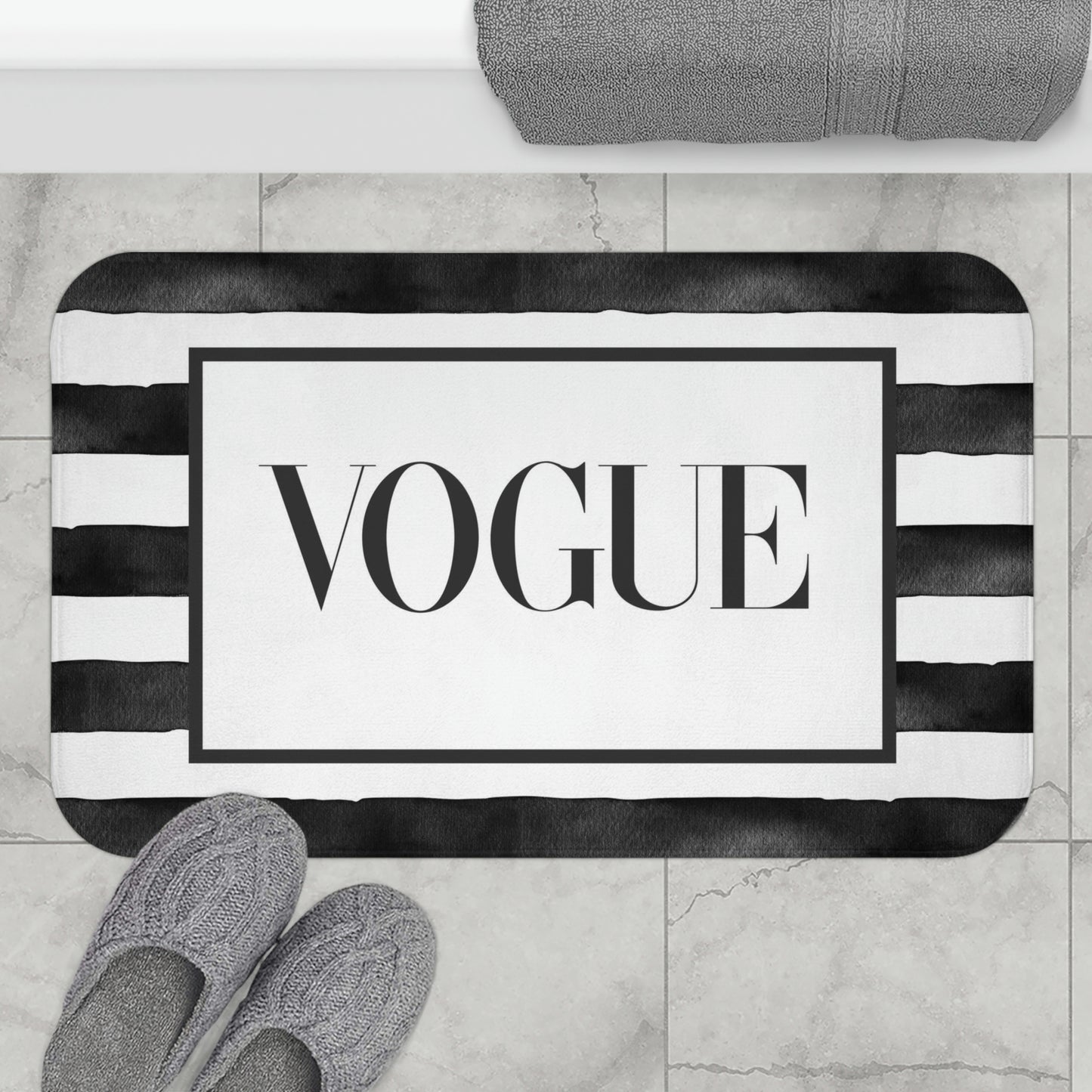 VOGUE Stripe Bath Mat - Fashion Inspired Floor Mat - Black & White Bathroom Shower Mat