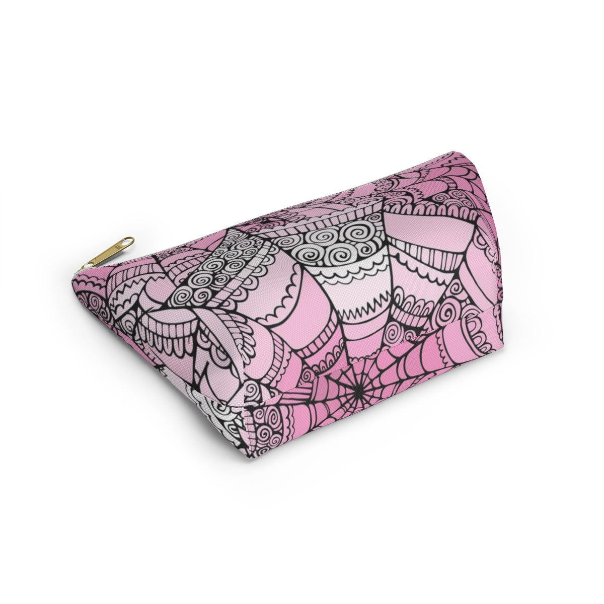 Curly Spiderweb Cosmetic Pouch w T-bottom, Accessory Pouch - Pink Bubblegum Goth Spider Web