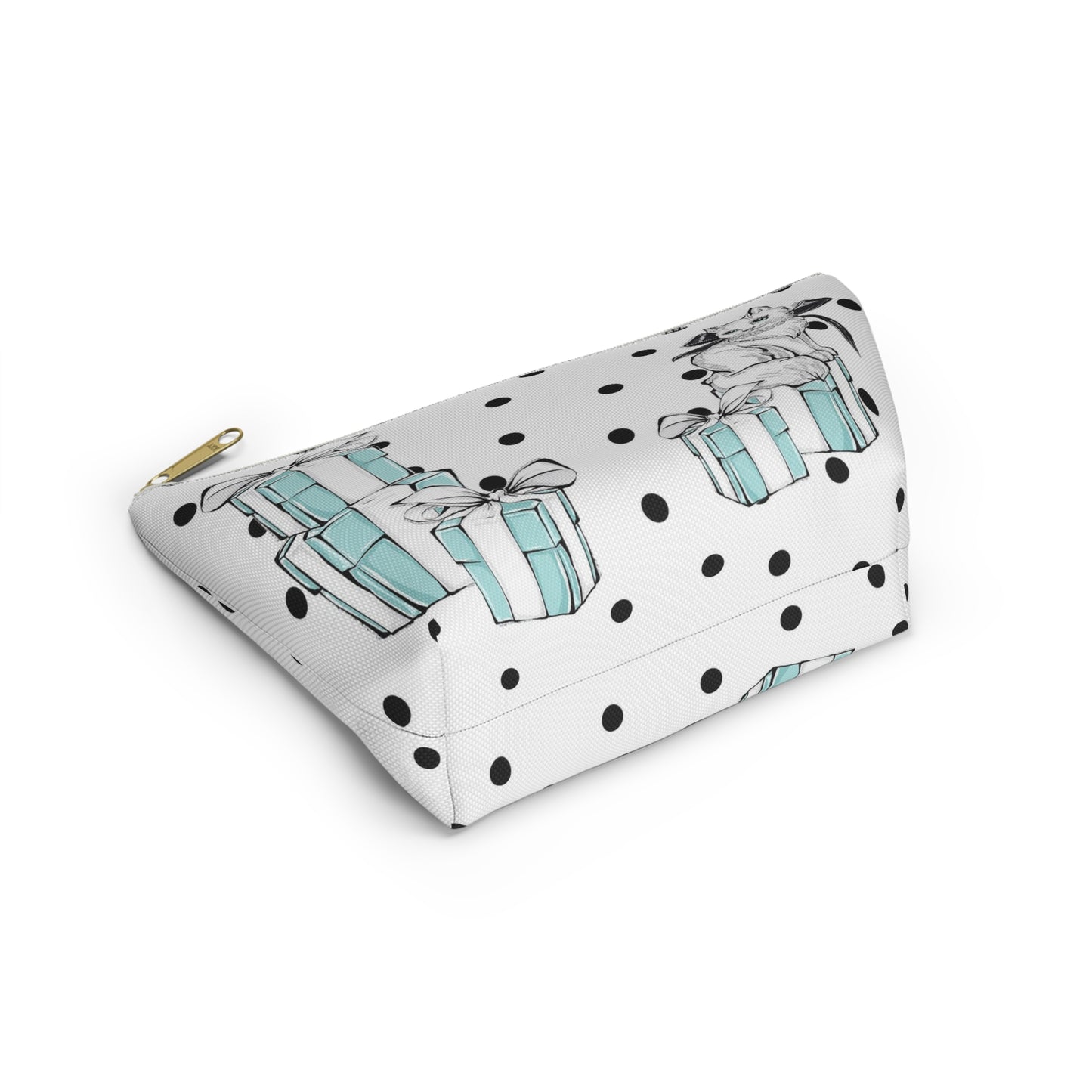 Personalized Kitty Cat Cosmetic Pouch w T-bottom, Accessory Pouch, Cats Polka Dot Breakfast at Tiffany