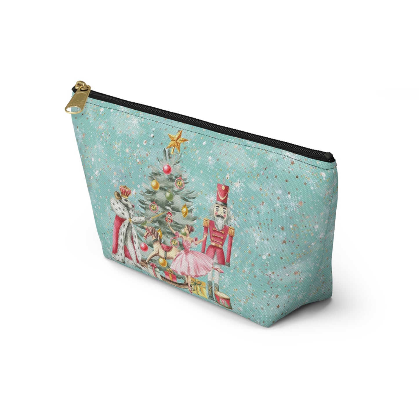 Nutcracker Gingerbread Cosmetic Pouch w T-bottom, Accessory Pouch - Blue Green Snowflake Nutcracker Ballet Makeup Bag