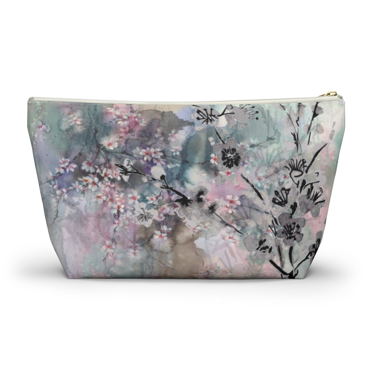 Sakura Cosmetic Pouch w T-bottom, Accessory Pouch - Watercolor Cherry Blossom