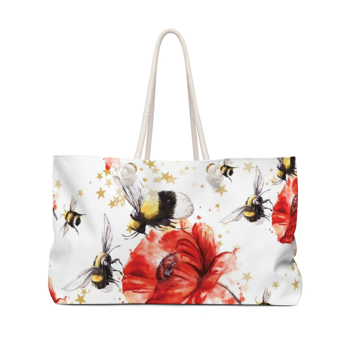 Bumblebee Tote Bag - Weekender Bag, Rope Tote, Red Poppy