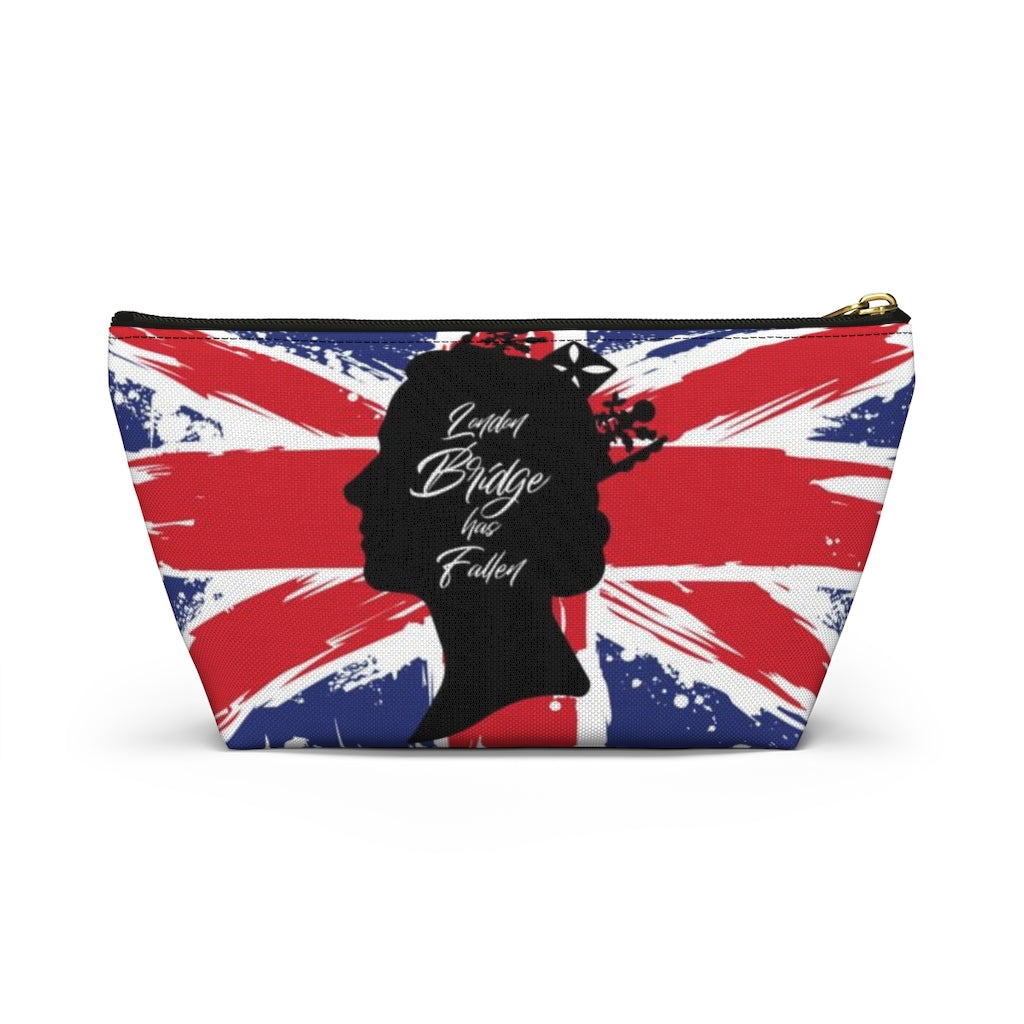 London Bridge has Fallen Cosmetic Pouch w T-bottom, Accessory Pouch, British Flag Queen Elizabeth