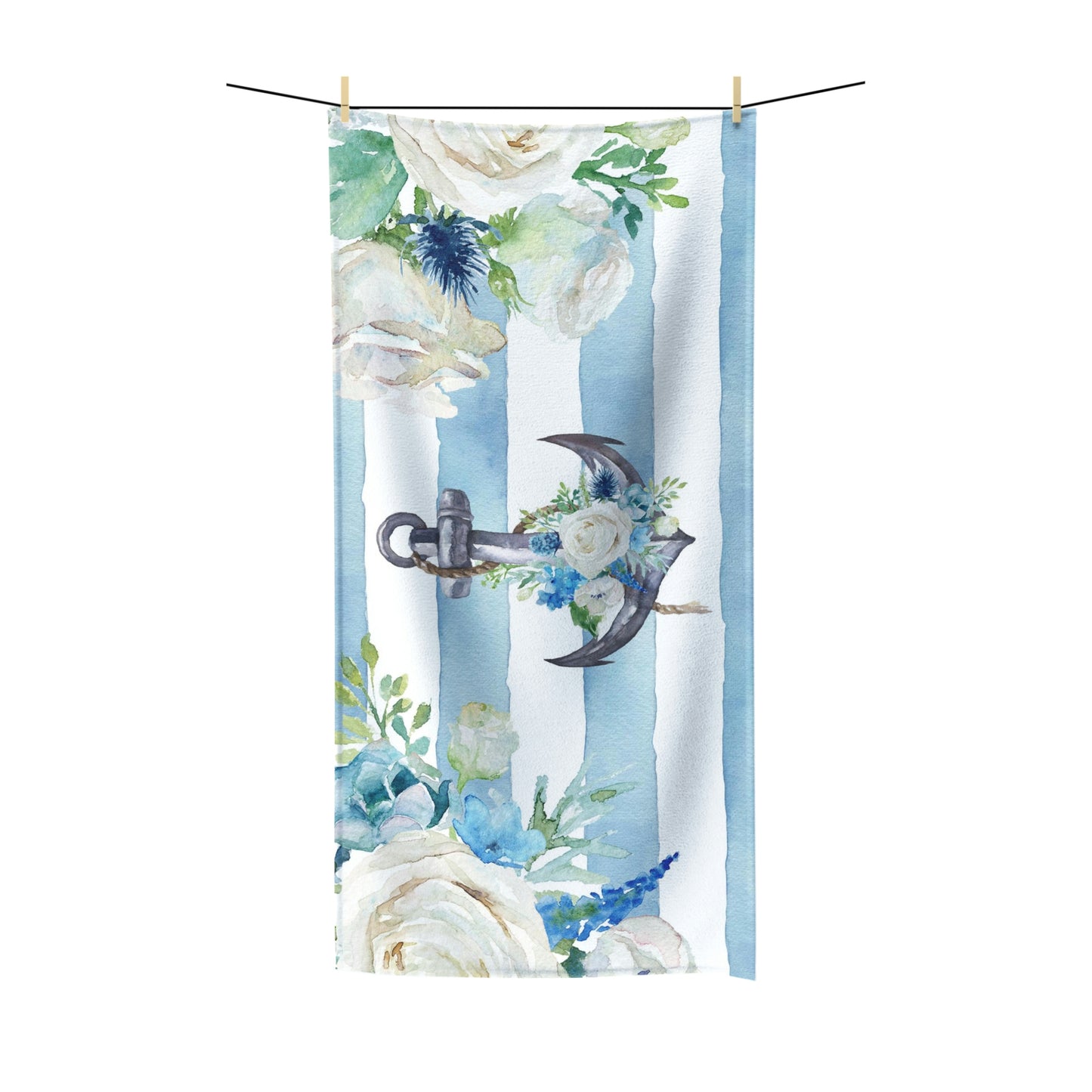 Personalized Anchor Beach Towel - Blue Floral Anchor Stripe Towel