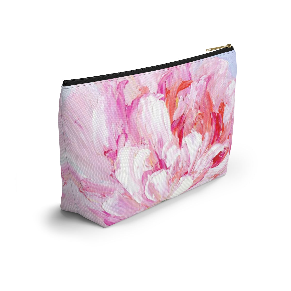 Peony Cosmetic Pouch w T-bottom, Accessory Pouch,  Pink Oil Painting