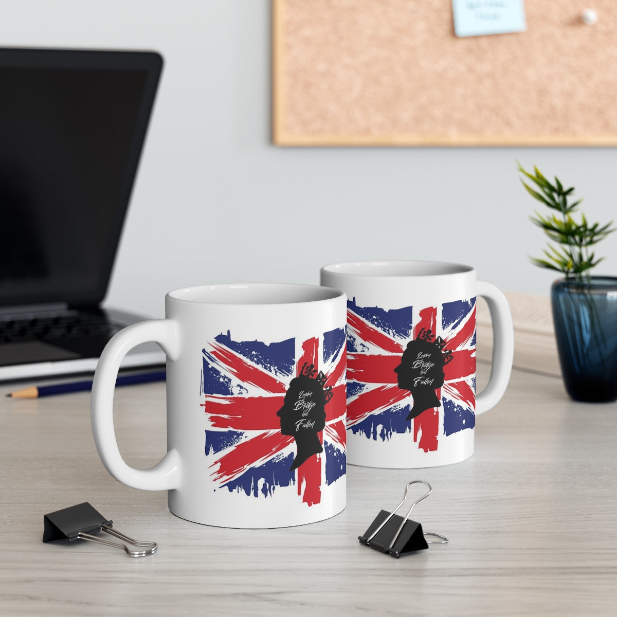 London Bridge has Fallen Mug Mug 11oz, Queen Elizabeth, British Flag