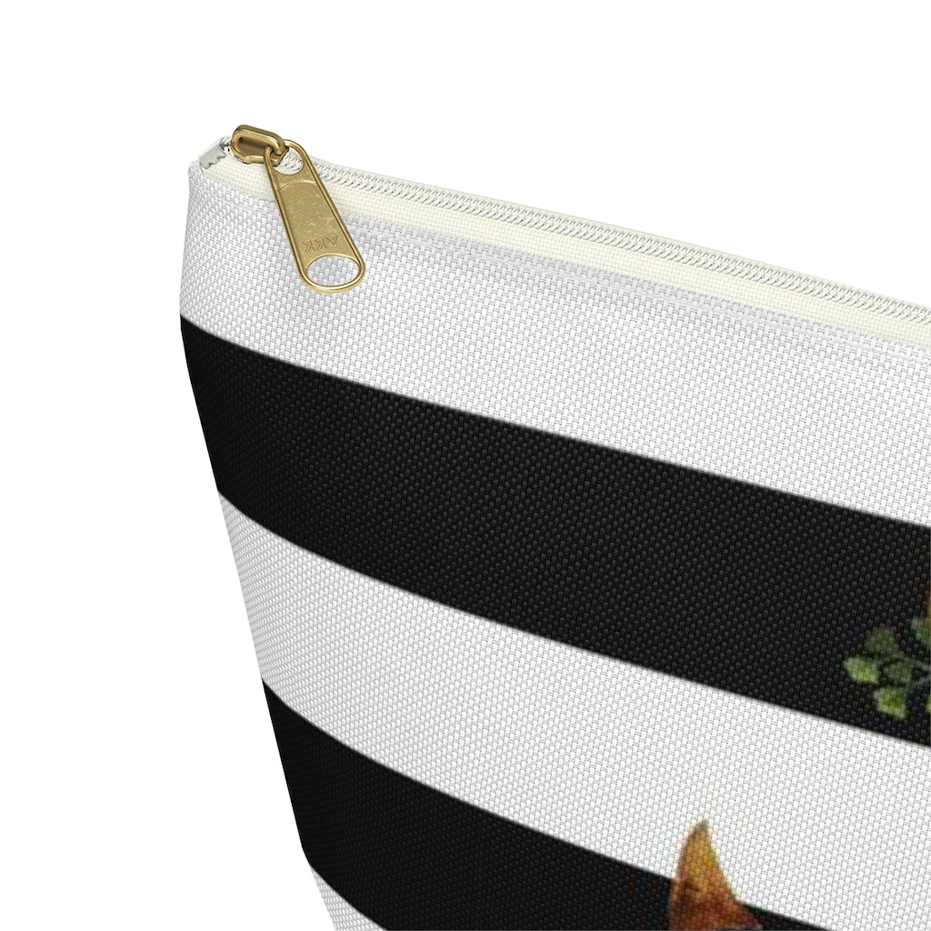 Nautical Cosmetic Pouch w T-bottom, Accessory Pouch, Anchor Flower Stripe