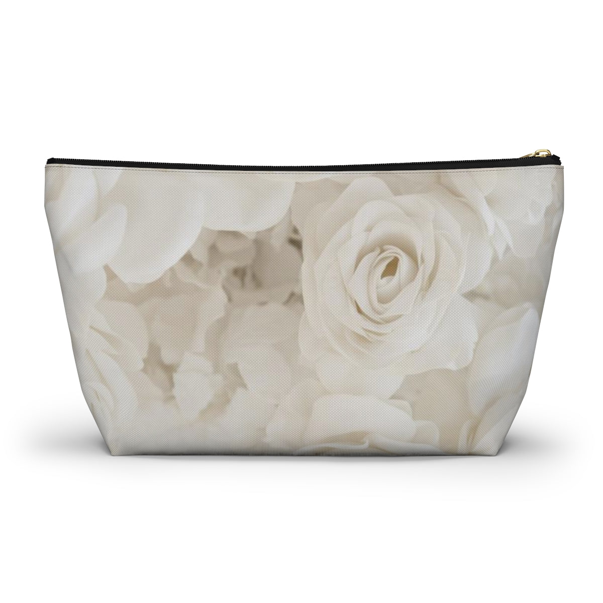 Personalized Cream Rose Cosmetic Pouch w T-bottom, Accessory Pouch - Off White Rose Leopard Print