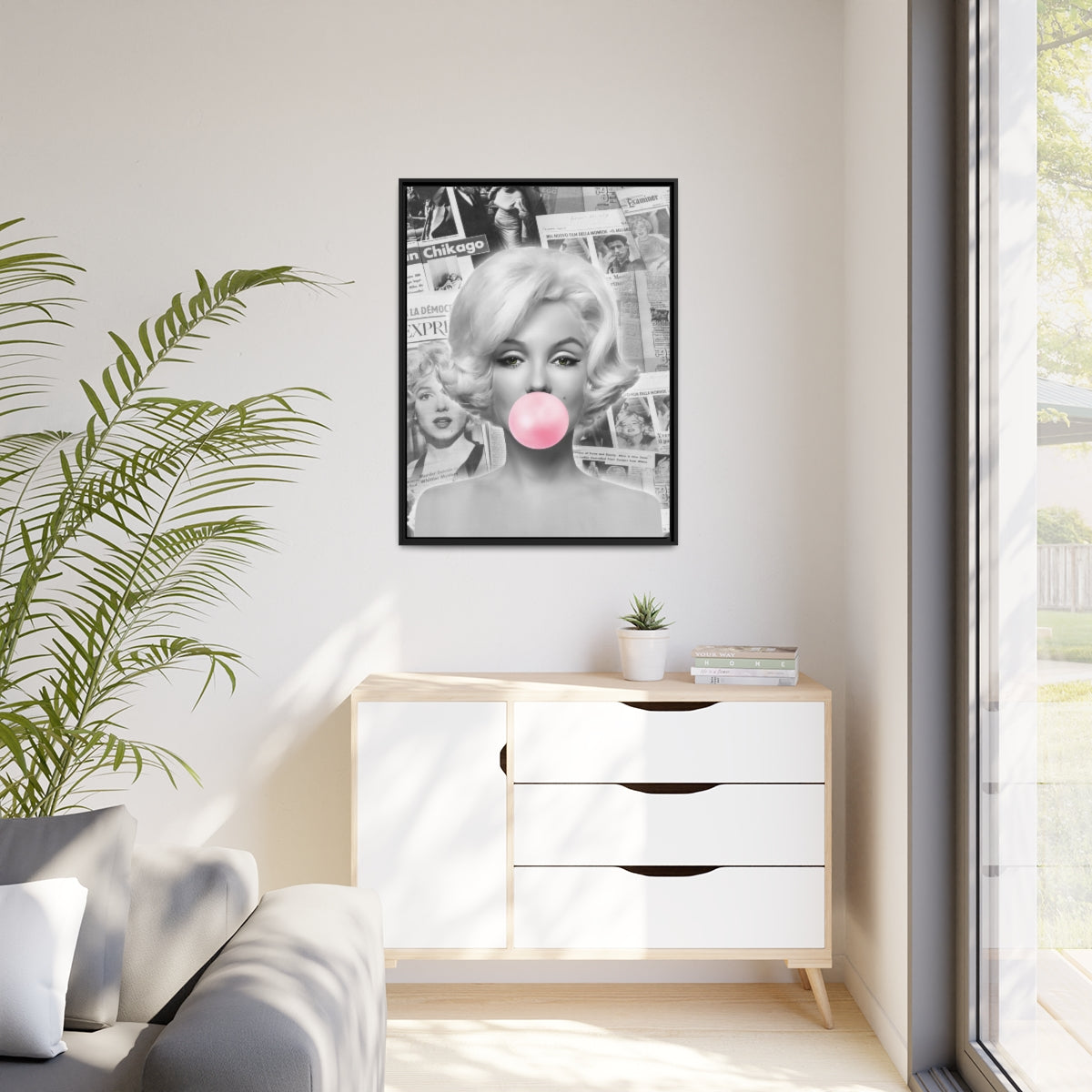 Marilyn Monroe Wall Canvas, Matte Canvas, Black Frame - International News Marilyn Bubblegum