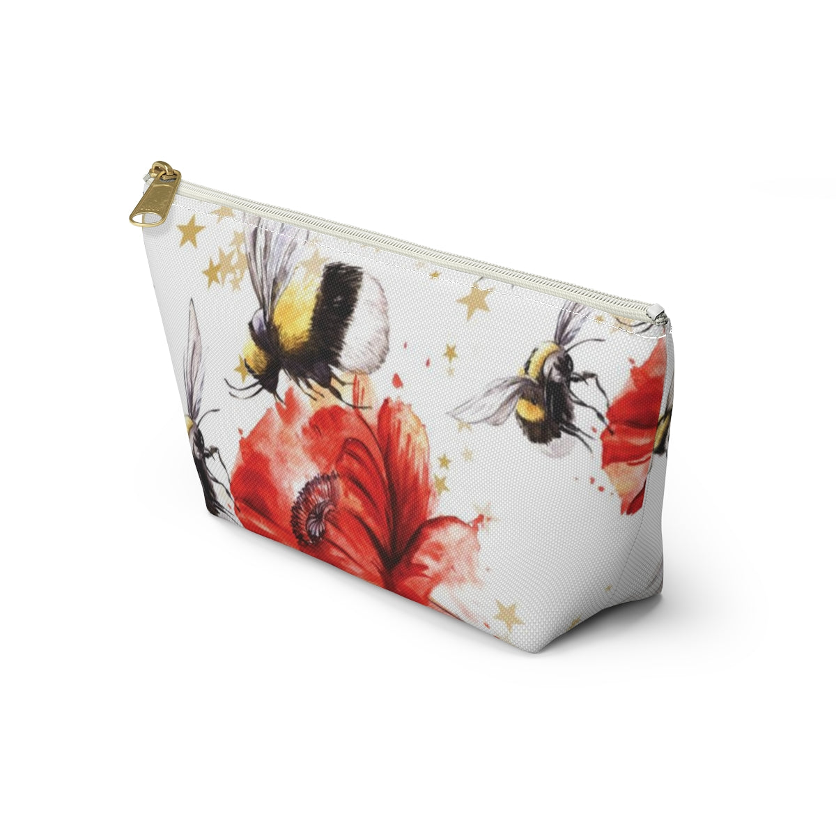 Bumblebee Cosmetic Pouch w T-bottom, Accessory Pouch, Red Poppy