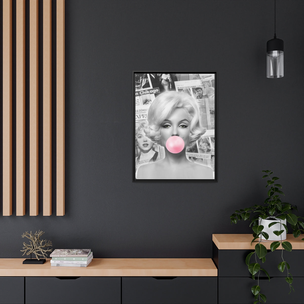 Marilyn Monroe Wall Canvas, Matte Canvas, Black Frame - International News Marilyn Bubblegum