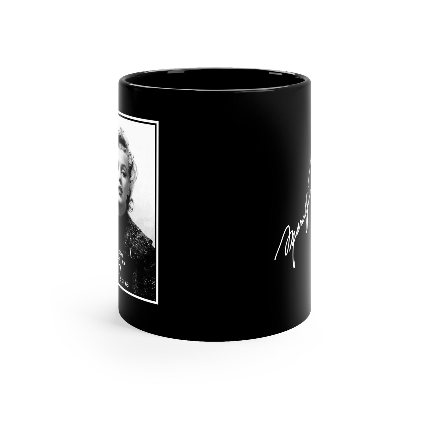 Marilyn Monroe FAKE Mugshot Mug -  11oz Black - Marilyn Monroe Autograph Mug