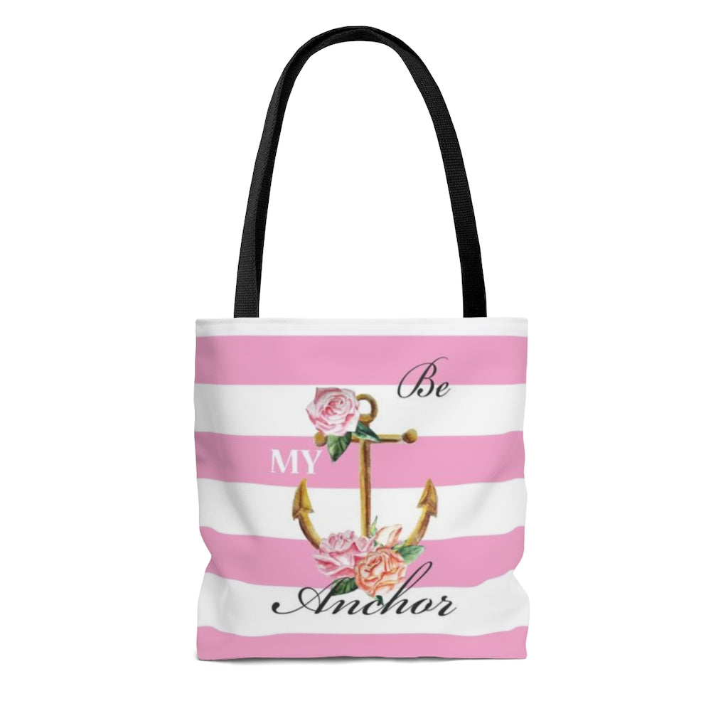 Pink Stripe Be My Anchor Flower Tote Bag