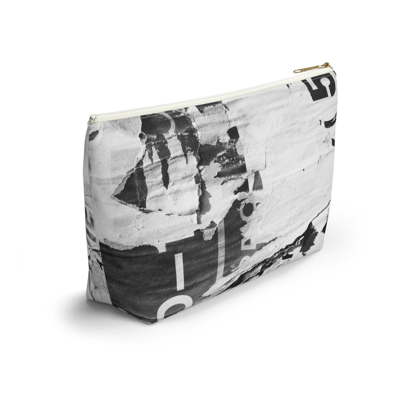 Urban Street Art Cosmetic Pouch w T-bottom, Accessory Pouch - Torn Poster Street Art Makeup Bag - Black and White Five Bag 22