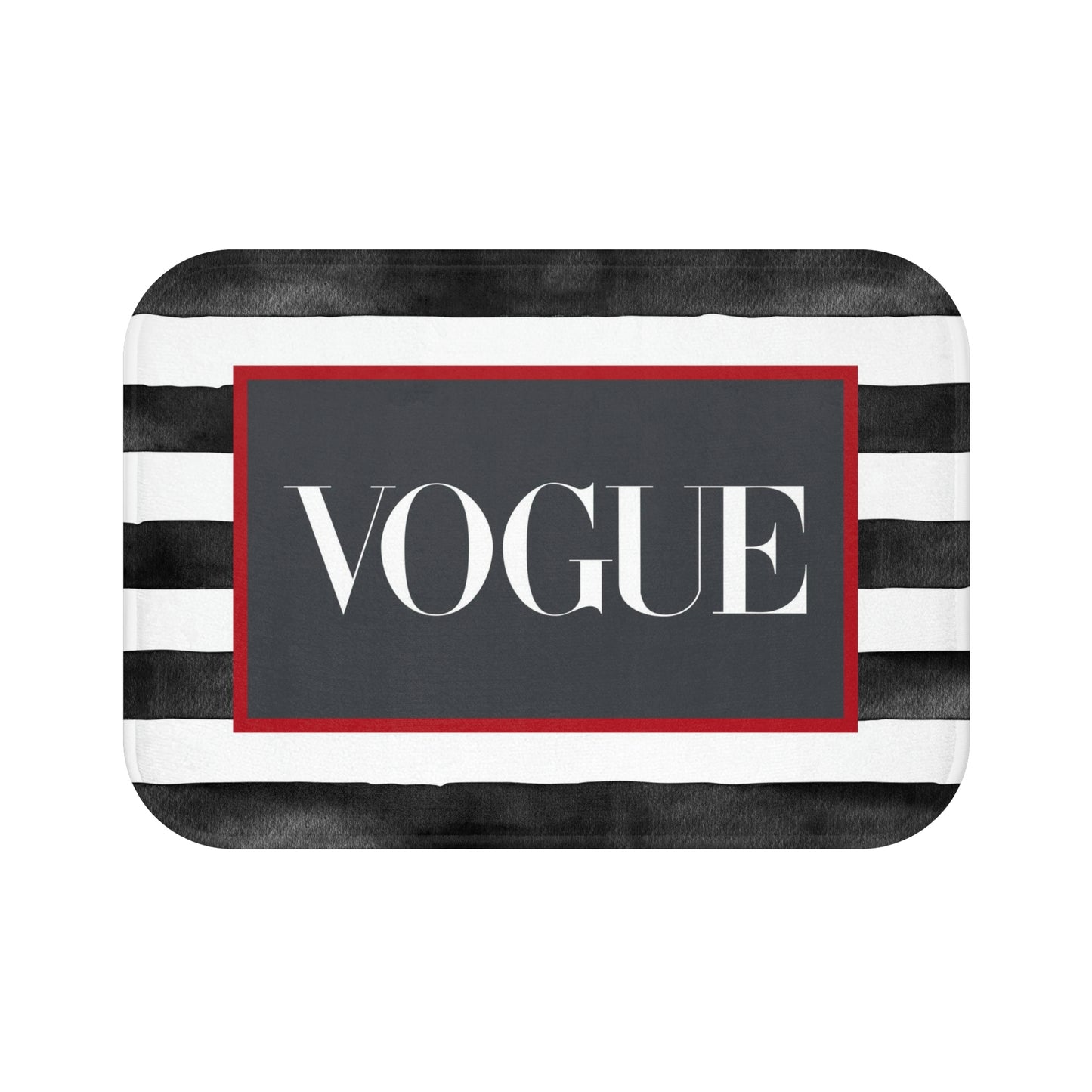 VOGUE Stripe Bath Mat - Fashion Inspired Floor Mat - Black, White & Red Bathroom Shower Mat