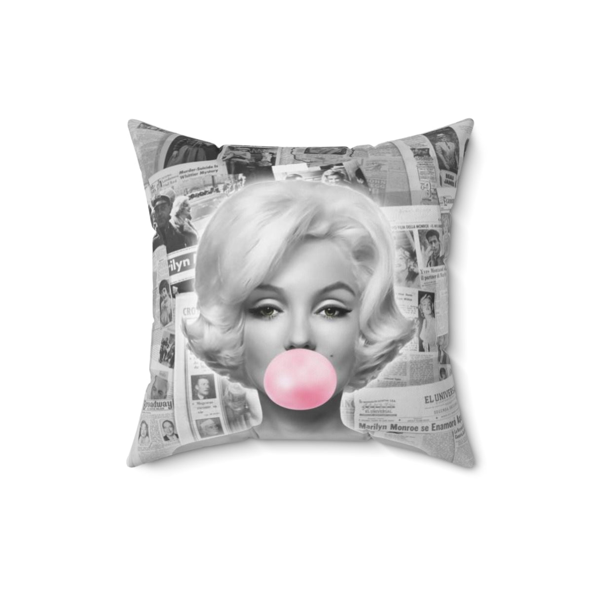 Marilyn Monroe Pillow - Marilyn Bubblegum Pink International News Bag