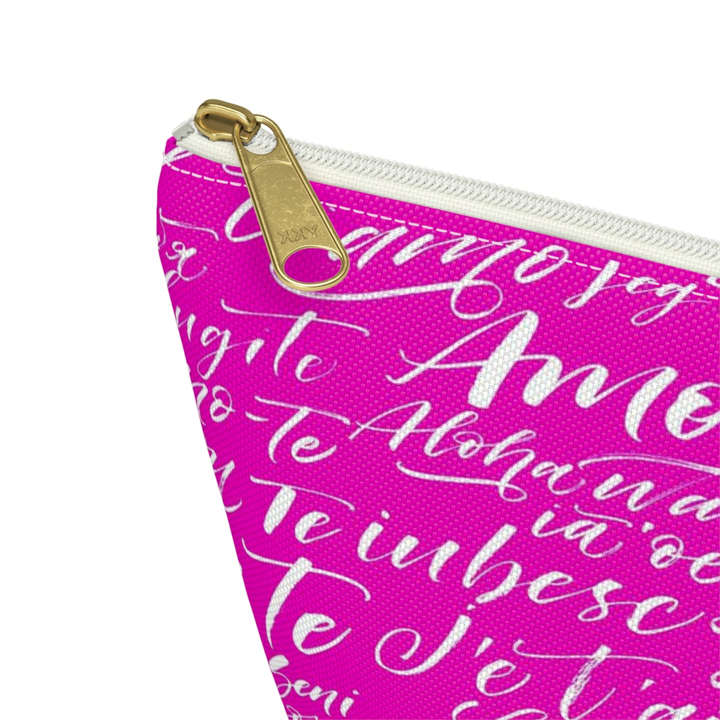 Hot Pink Love Language Cosmetic Pouch w T-bottom, Accessory Pouch - I love you Bag