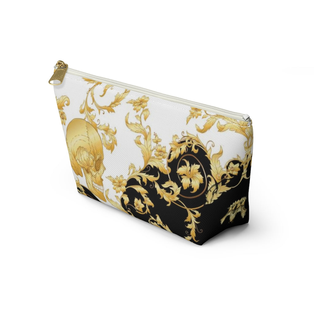 Gilded Skull Cosmetic Pouch w T-bottom, Accessory Pouch