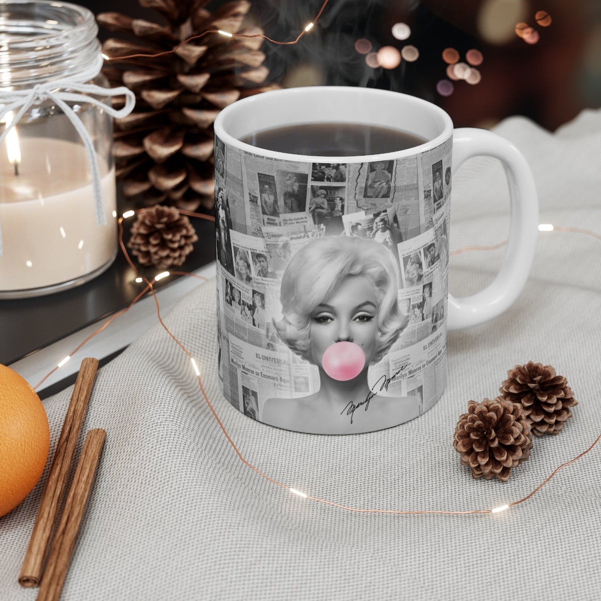 Marilyn Monroe Mug Mug 11oz - Marilyn Bubblegum Pink International News Bag