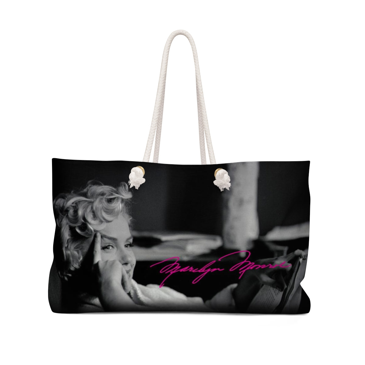 Marilyn Monroe Tote Bag - Weekender Bag, Black and White, Hot Pink Signature