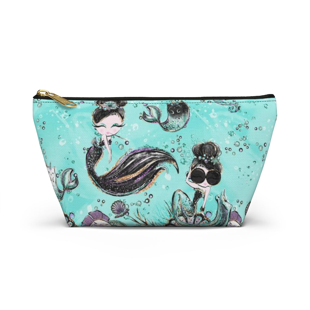 Audrey Hepburn Cosmetic Pouch w T-bottom, Accessory Pouch, Mermaid Mercat