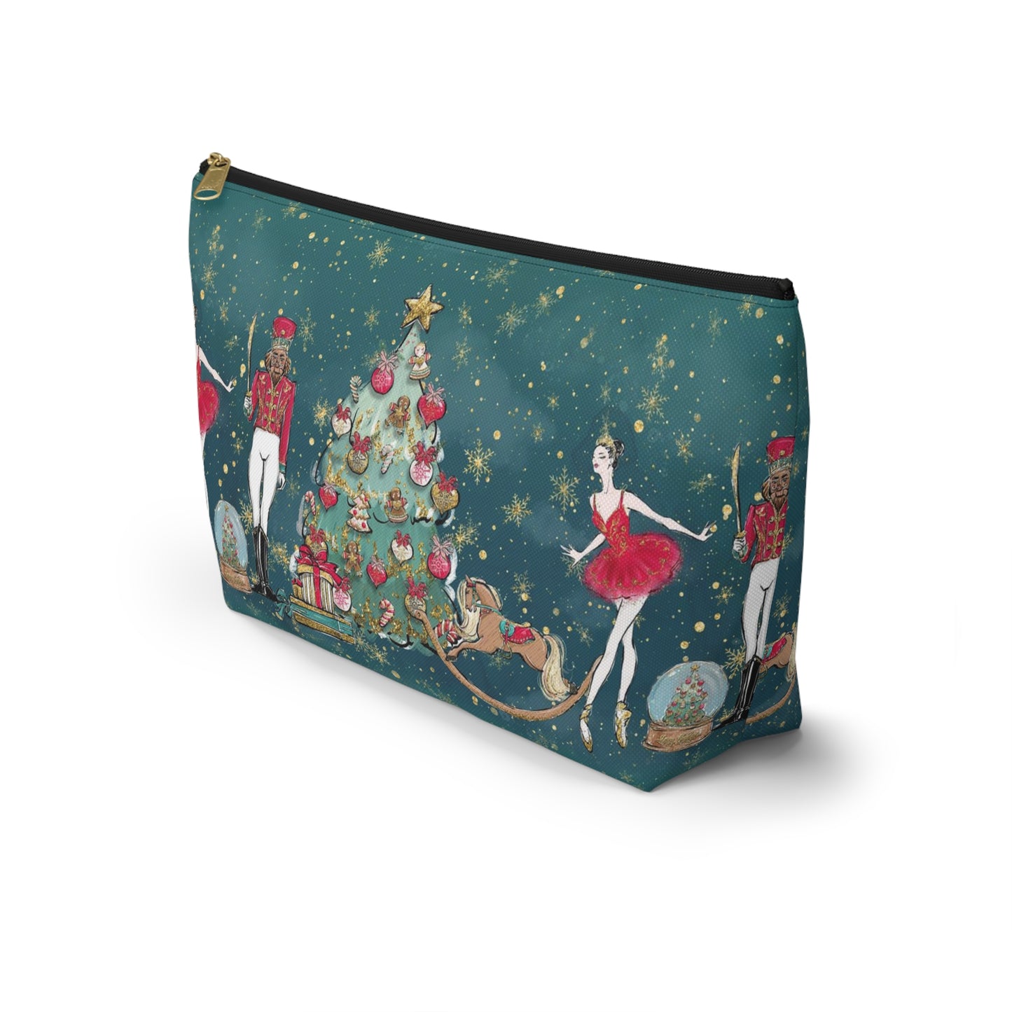 Nutcracker Ballet Cosmetic Pouch w T-bottom, Accessory Pouch - Emerald Green Nutcracker Ballet Makeup Bag