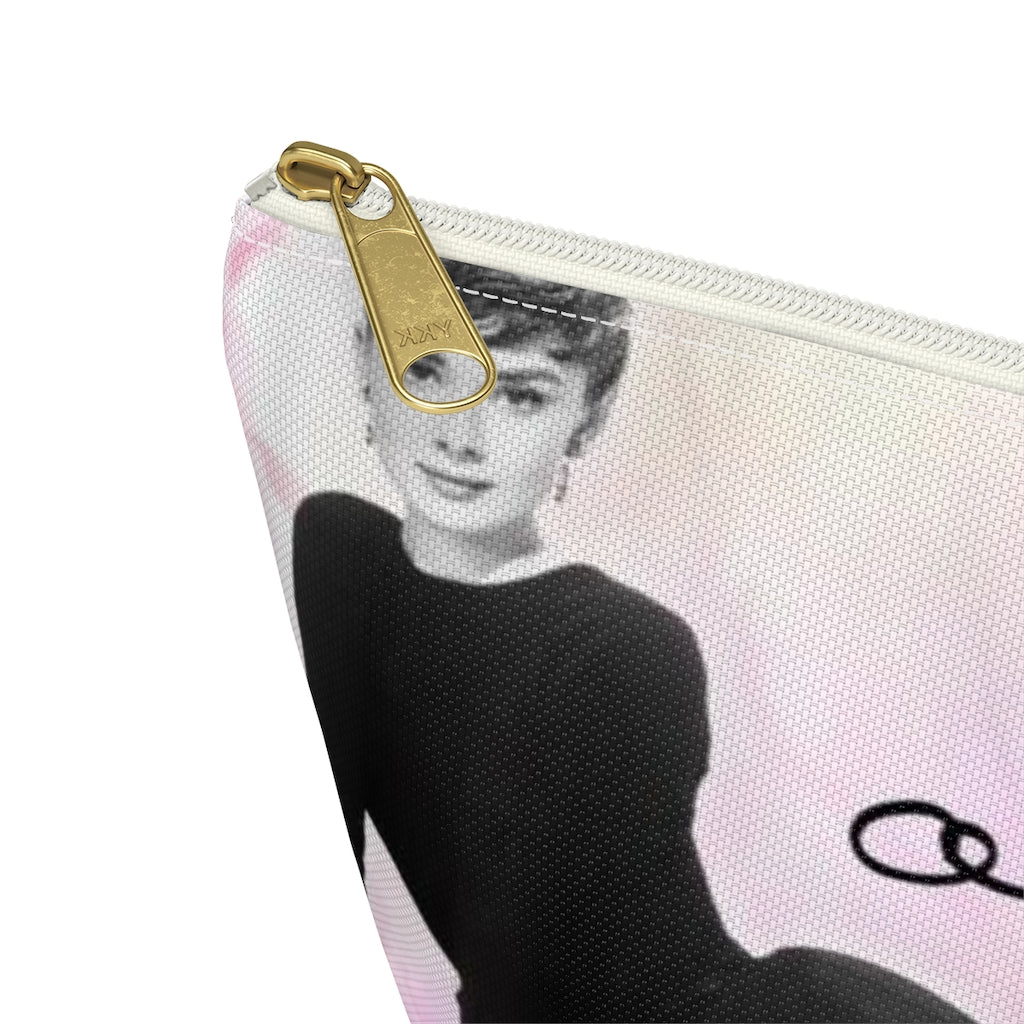 Audrey Hepburn Signature Cosmetic Pouch w T-bottom, Accessory Pouch, Pink