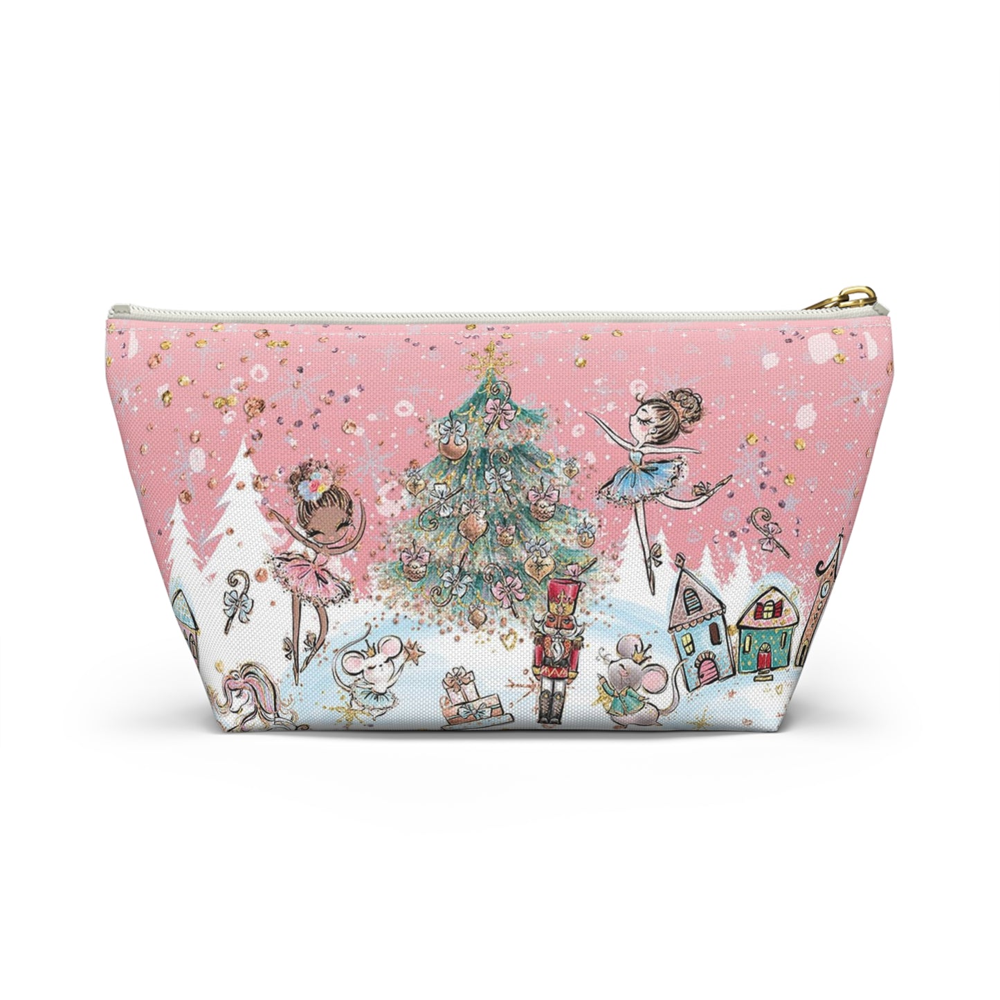 Nutcracker Cosmetic Pouch w T-bottom, Accessory Pouch - Pink Nutcracker Ballet Makeup Bag