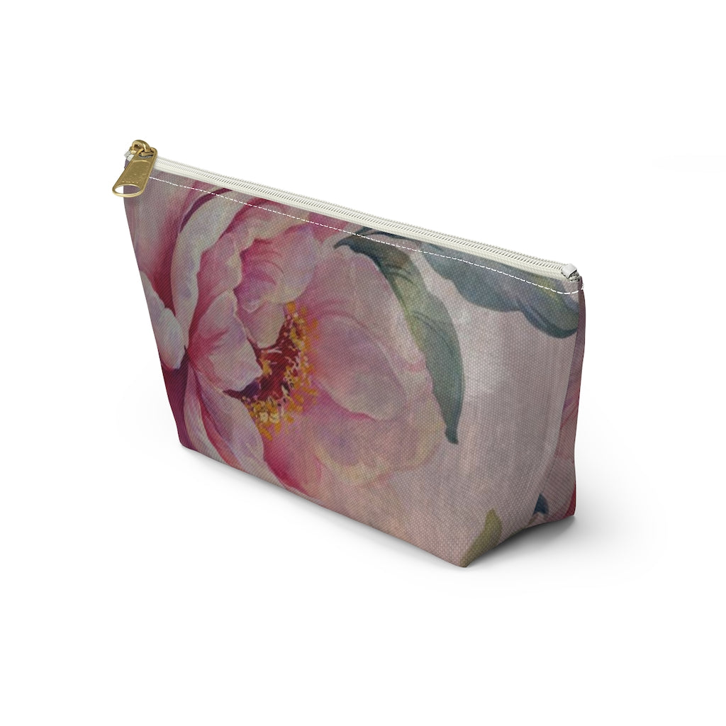 Rose Cosmetic Pouch w T-bottom, Accessory Pouch, Dusky Pink