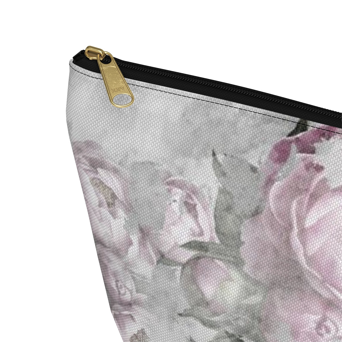 Peony Cosmetic Pouch w T-bottom, Accessory Pouch, Antiqued Pink and Grey