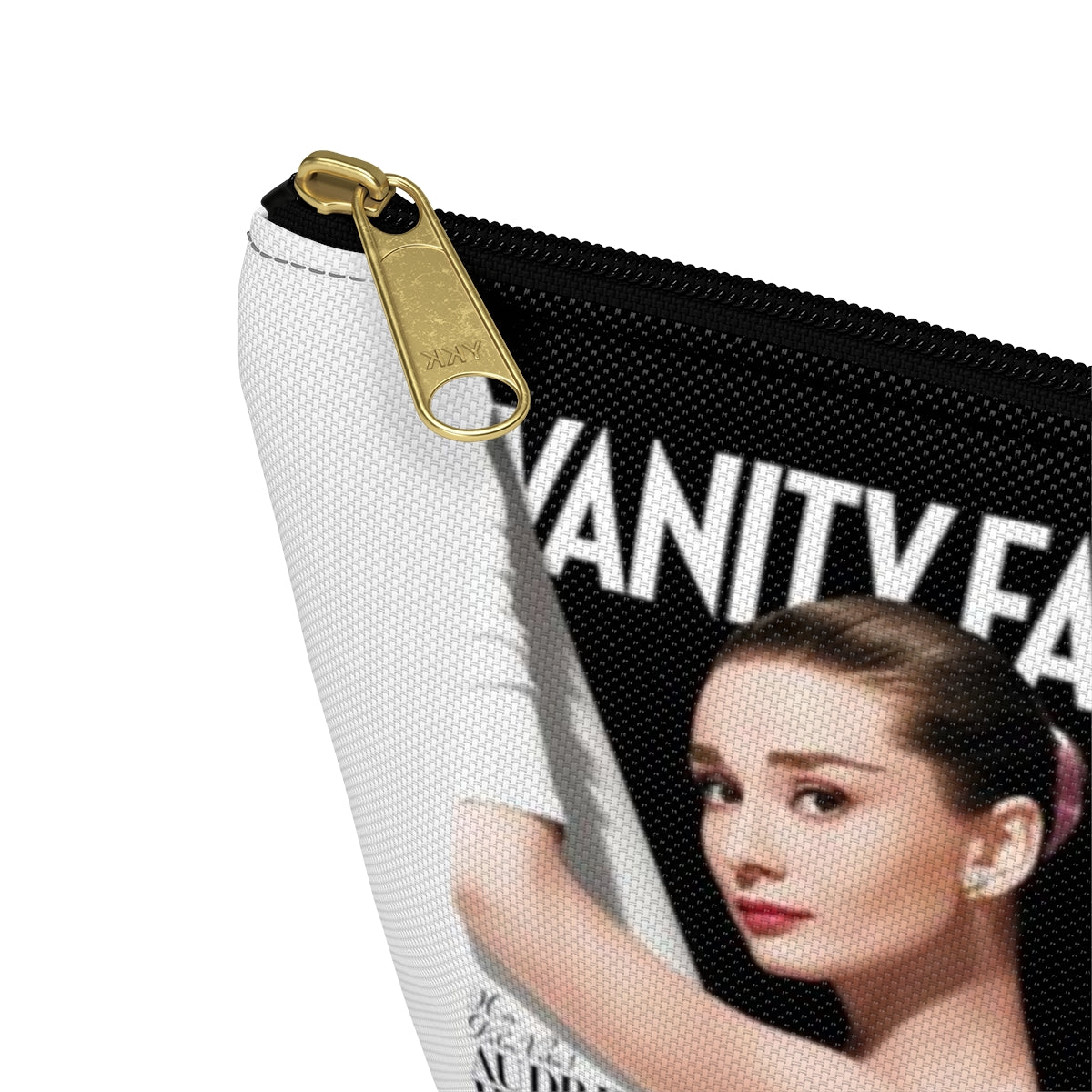 Personalized Audrey Hepburn Cosmetic Pouch w T-bottom, Accessory Pouch - Audrey Hepburn Vanity Fair Color Block Bag