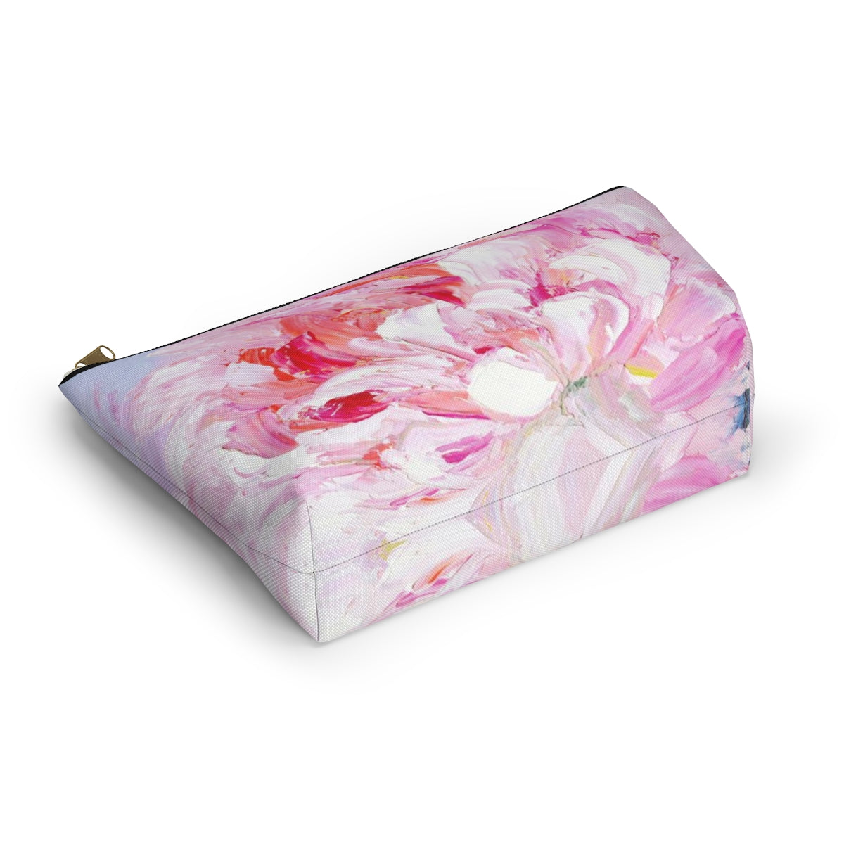 Peony Cosmetic Pouch w T-bottom, Accessory Pouch,  Pink Oil Painting