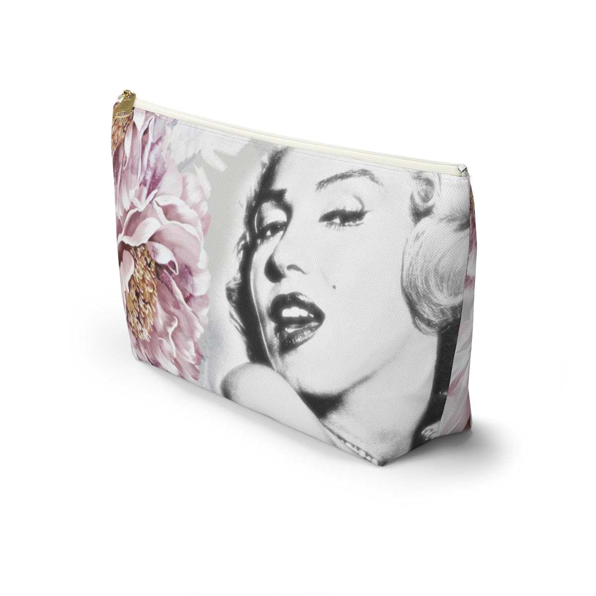 Marilyn Monroe Pouch w T-bottom, Accessory Pouch - Pink Peonies