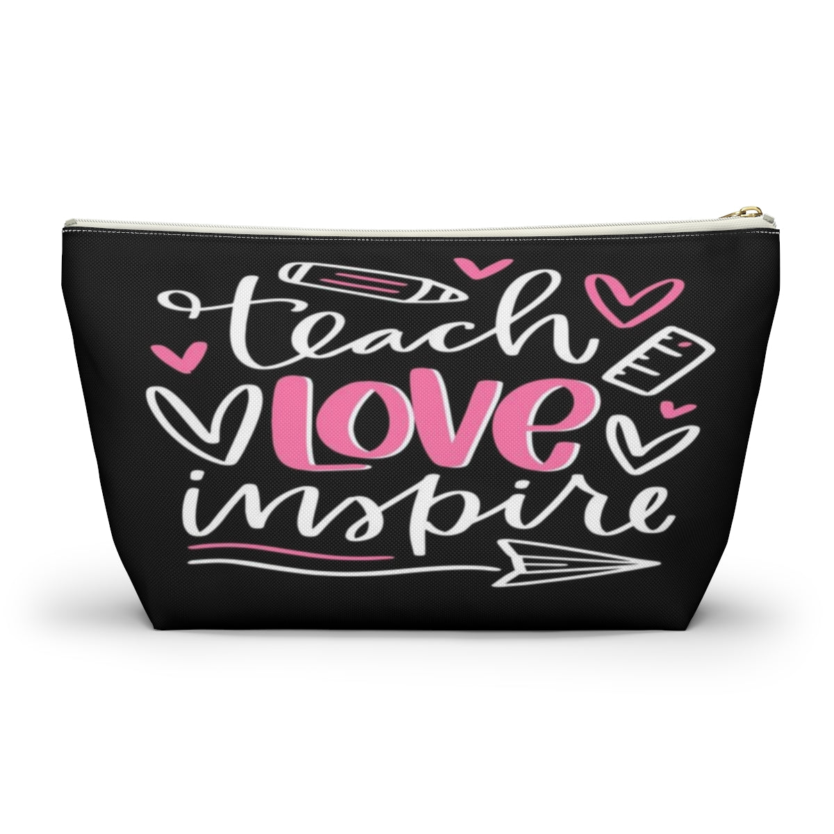 Teach Love Inspire Cosmetic Pouch w T-bottom, Accessory Pouch, Pink